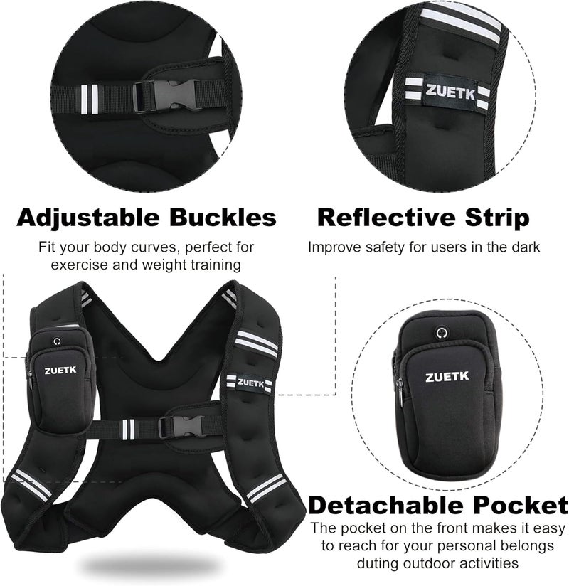 ZUETK Weighted Vest, 6lb/8lb/12lb/16lb/20lb/25lb/30lb Weight Vest with Reflective Stripe, Weighted Vest for Men Women Workout Equipment for Strength Training, Running, Jogging, Fitness, Weight Loss - Image 2